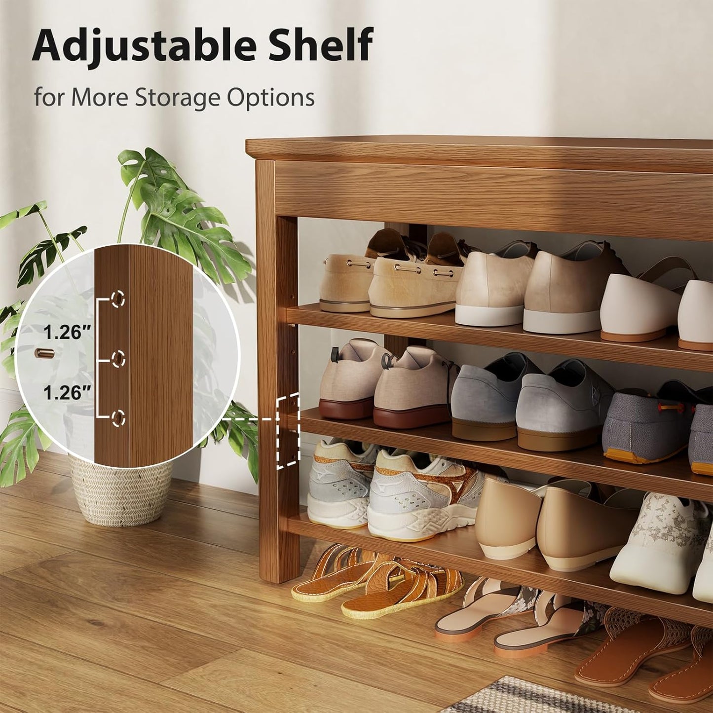 3 Tier Shoe Bench with Storage, Wood Shoe Rack for Front Door Entrance, Entryway Shoe Storage Bench.