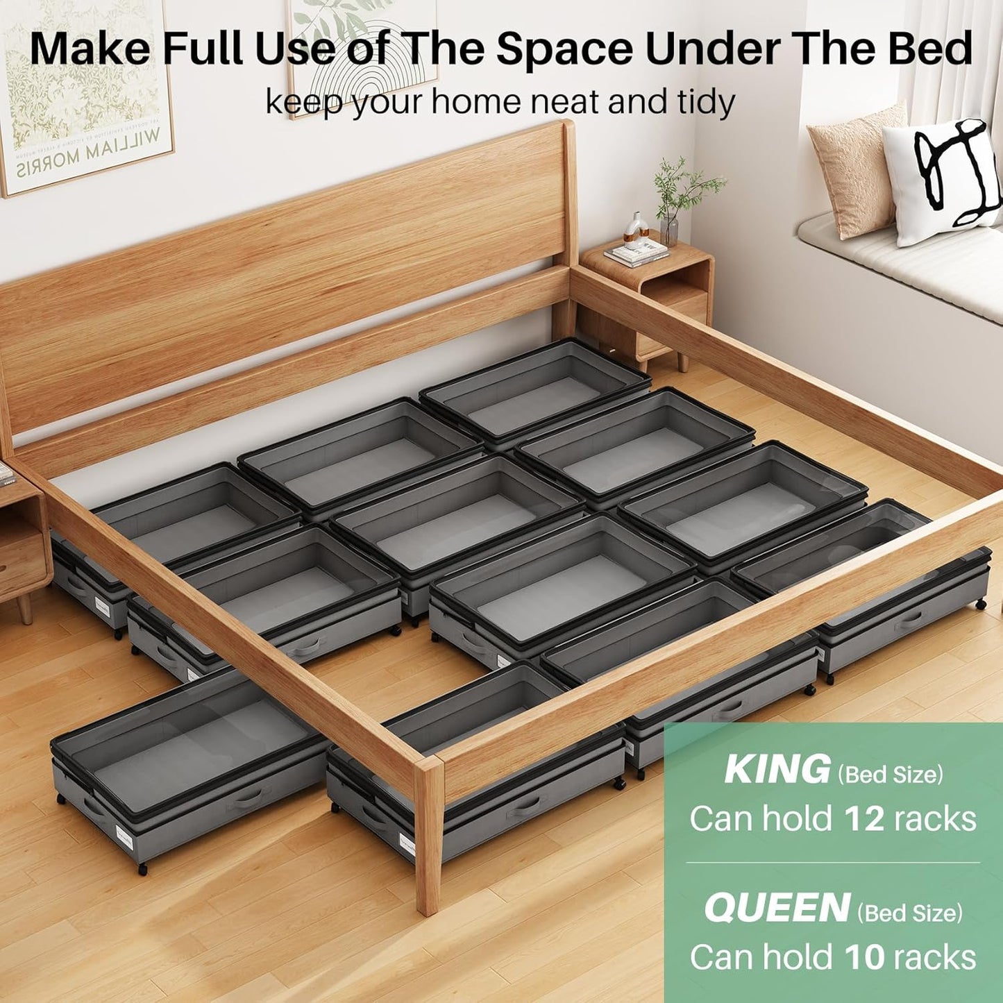 Kitstorack 2Pack Height-adjustable Under Bed Storage with Wheels, Under Bed Storage Containers,Under Bed Shoe Storage Organizer with Clear Window&Label, Suitable for Clothes Storage