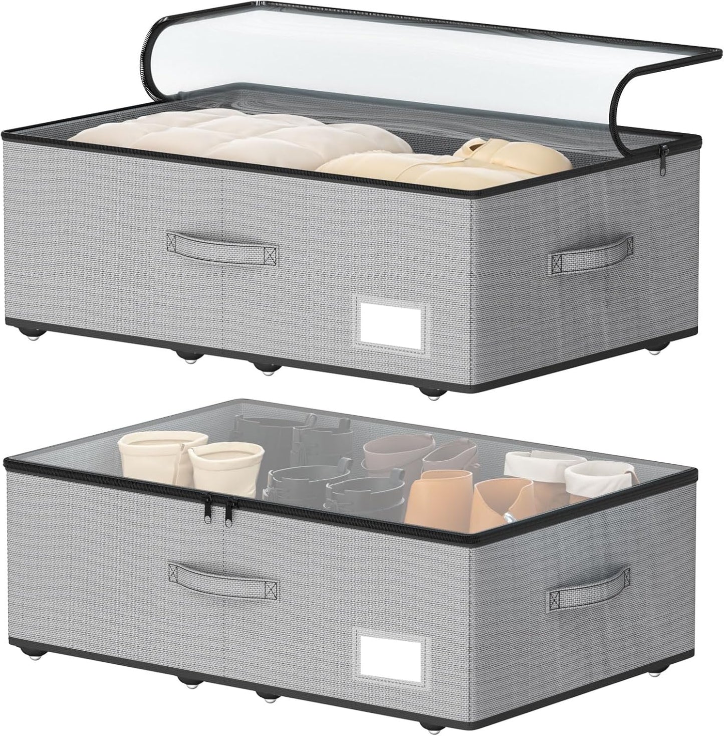 Underbed Storage Bins With Wheels, No Assemble Required 10 inches Height Large Capacity Rolling Underbed Shoe Storage Containers，Dorm Underbed Storage Drawers