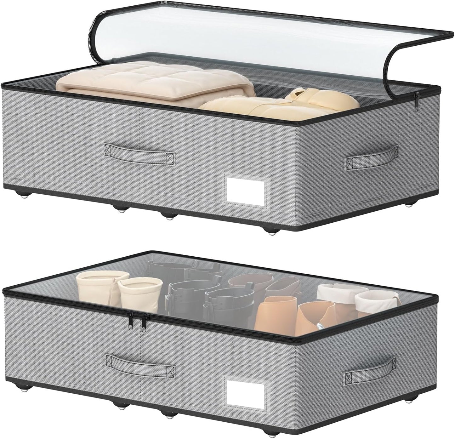 Underbed Storage Bins With Wheels, No Assemble Required 10 inches Height Large Capacity Rolling Underbed Shoe Storage Containers，Dorm Underbed Storage Drawers