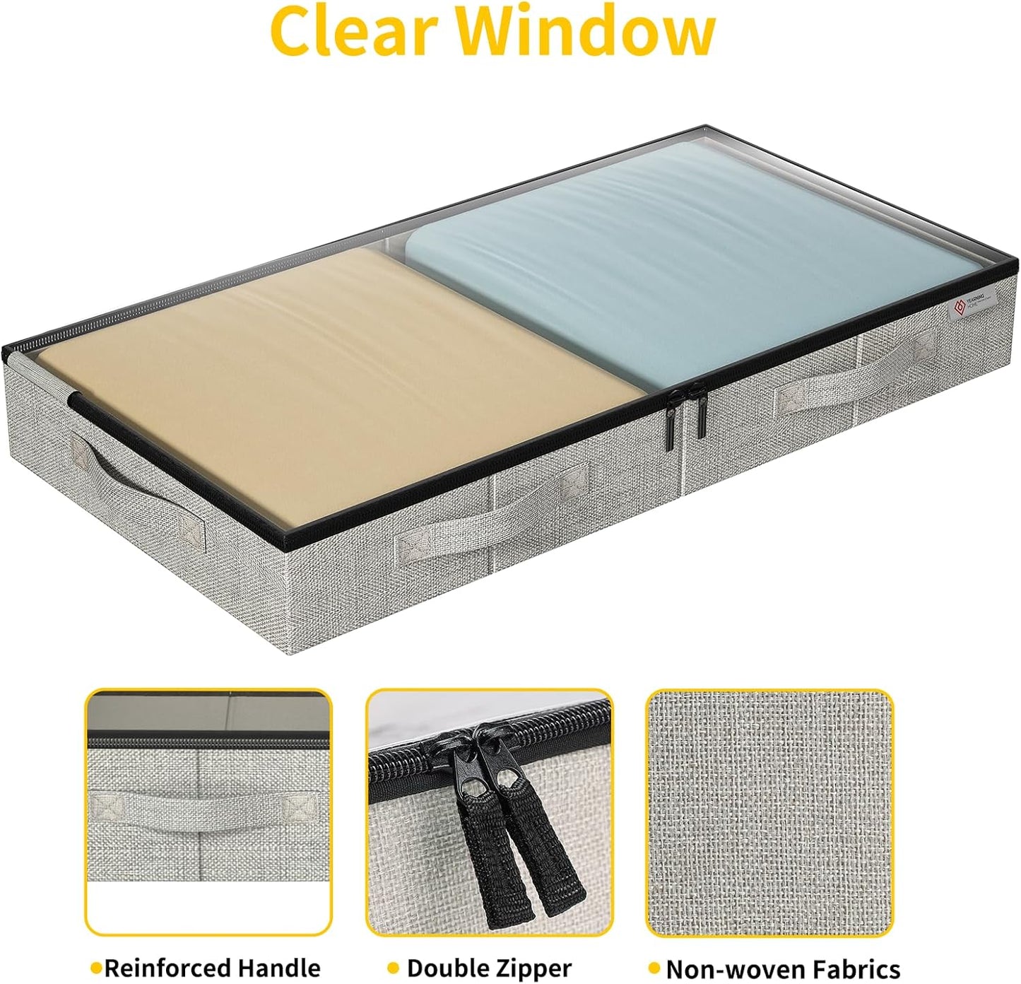 4.5 Inches Under Bed Storage Containers,4 Pack Low Profile Underbed Storage Boxes with Sturdy Structure and Lids, Reinforced Handles and Sturdy Sidewalls/Bottom for Clothes, Blanket, Pillows and Shoes