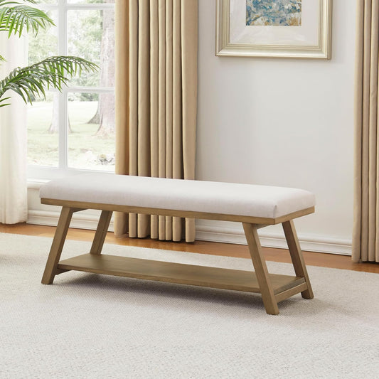 45" Entryway Bench Upholstered Storage Bench for Bedroom Shoe Rack Bench for Living Room, Hallway, Mudroom, Balcony, Sturdy Indoor Bench Seat Holds Up to 300 lbs (Beige)