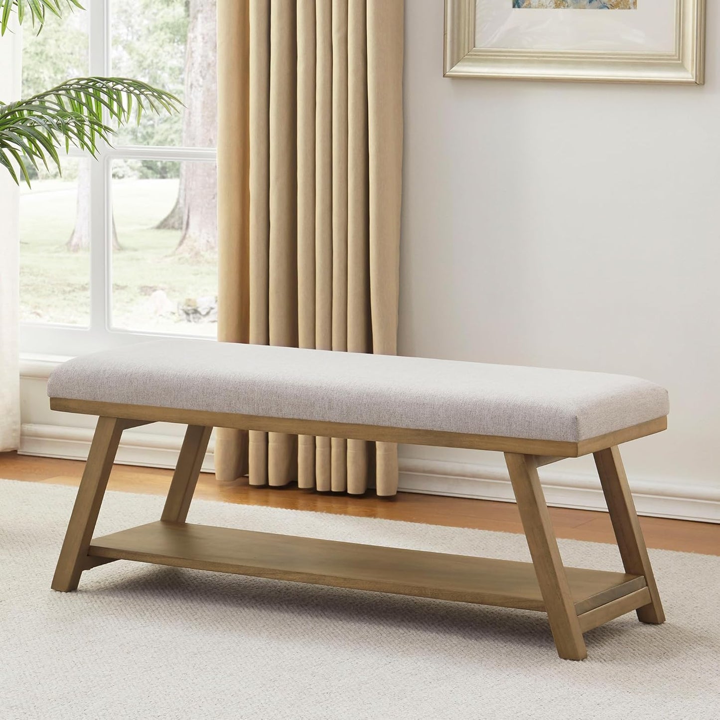 45" Entryway Bench Upholstered Storage Bench for Bedroom Shoe Rack Bench for Living Room, Hallway, Mudroom, Balcony, Sturdy Indoor Bench Seat Holds Up to 300 lbs (Beige)