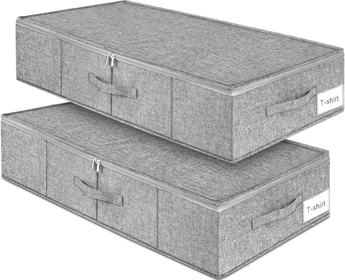 punemi Under Bed Storage, 3 Pack Underbed Storage Container Bags With Lid, Foldable Sturdy Clothes Storage Drawer Organizer W/ 3 Handles, Ultra Thick Fabric Blanket Shoe Storage Box, Grey